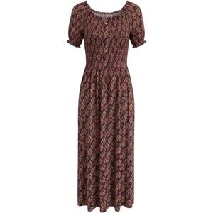 Seven Islands Geometric Smocked Maxi Dress Short Puff Sleeve Plus Size 2X